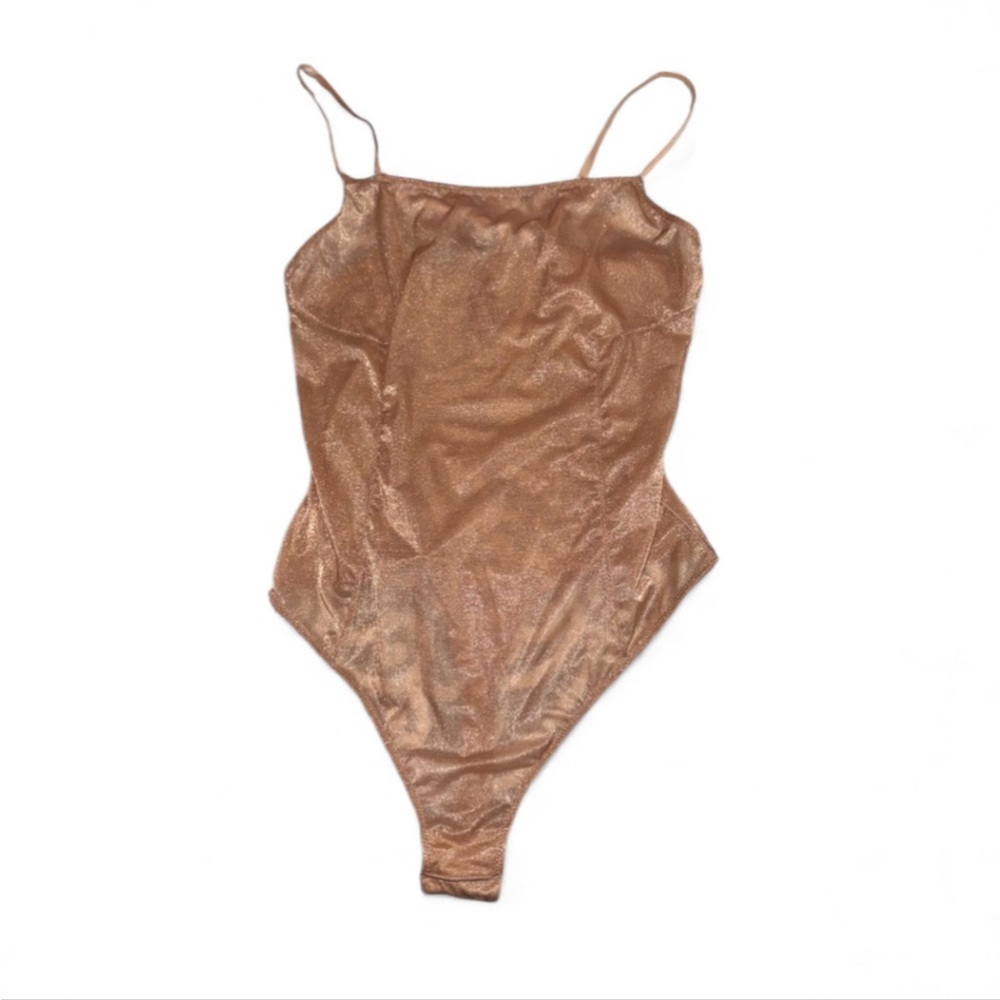 SKIMS Size XL Glissenette Sienna Scoop Neck Sheer Bodysuit Shimmery NWT